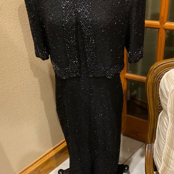 Vintage BRILLIANTE 100% SILK Beaded Cocktail Gown With Attached Jacket  size PXL - Picture 9 of 10